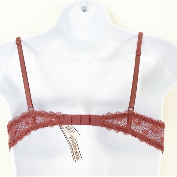 VS VICTORIA’S SECRET Dusty Rose Lace Semi Sheer Bralette Size Small - Picture 4 of 7
